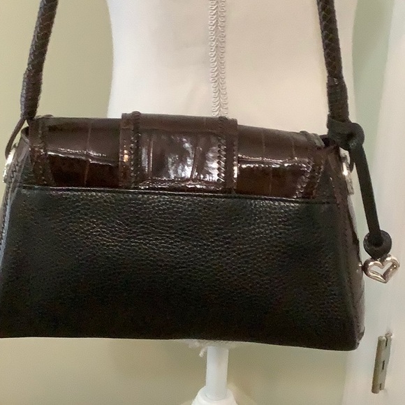 BRIGHTON small black shoulder bag brown croc trim - Picture 3 of 12